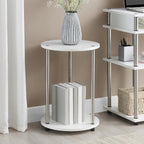 Convenience Concepts Designs2Go No Tools 2 Tier Round End Table 15.75" - Contemporary Modern Side Table with Storage Shelf for Family Room, Office, Den, White