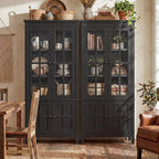 Farmhouse 63" Kitchen Pantry Storage Cabinet with Glass Doors & Hidden Storage, Display Kitchen Hutch Cupboard with Adjustable Shelves for Dining Room, Living Room Home Office