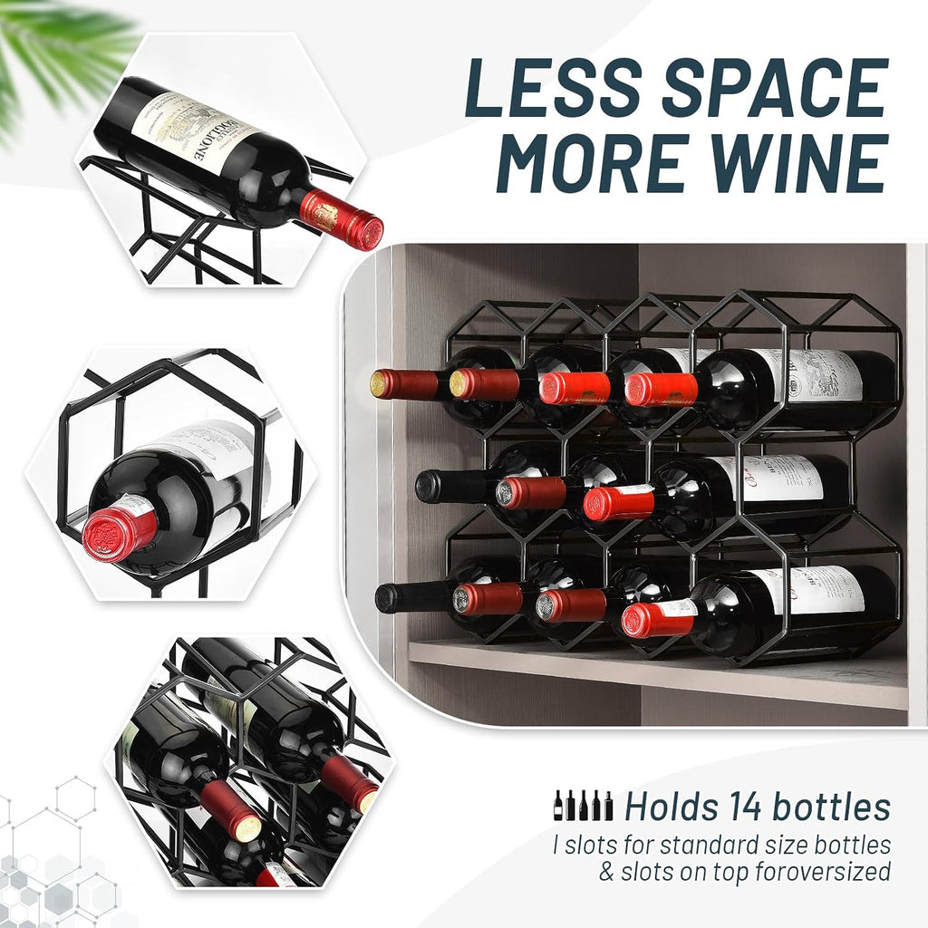 Countertop Wine Rack, 5.3 pounds, Heavier and More Stable Wine Storage Cabinet Shelf Wine Racks Countertop for Pantry,Kitchen,14 Bottles Wine Rack Black No Assembly Required