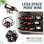Countertop Wine Rack, 5.3 pounds, Heavier and More Stable Wine Storage Cabinet Shelf Wine Racks Countertop for Pantry,Kitchen,14 Bottles Wine Rack Black No Assembly Required