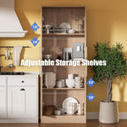 Housoul 71" Tall Pantry Cabinet with 4 Doors, Kitchen Pantry Storage Cabinet, Freestanding Larder Cupboard, Utility Kitchen Hutch with Gold Handles for Dining Room, Bathroom, Oak