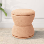 EazeHome Round Ottoman with Storage, Swivel Boucle Ottoman Vanity Stool, Upholstered Footstool with Storage Removable Lid, Modern Round Footrest Coffee Table for Living Room, Dorm, Makeup Room, Coral