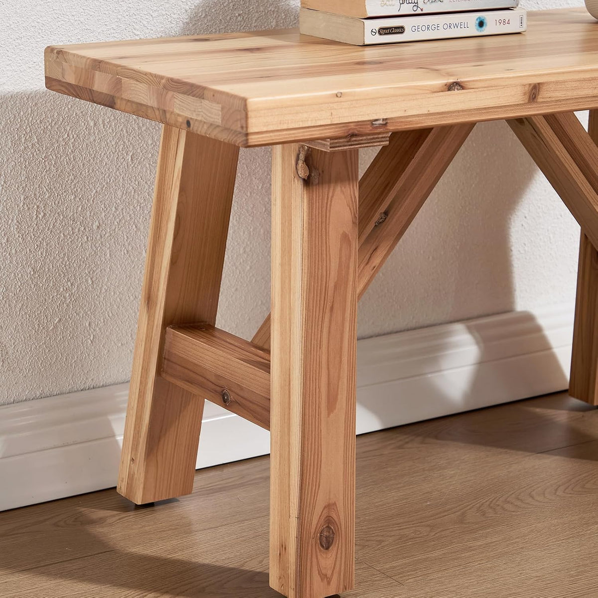 Solid Wood Entryway Bench, 30" Rustic Small Wooden Bench Narrow Farmhouse Wood Bench Seat Entry Way Bench Indoor for Living/Dining Room, Small Hallway Bench, Porch, Handcrafted, Natural