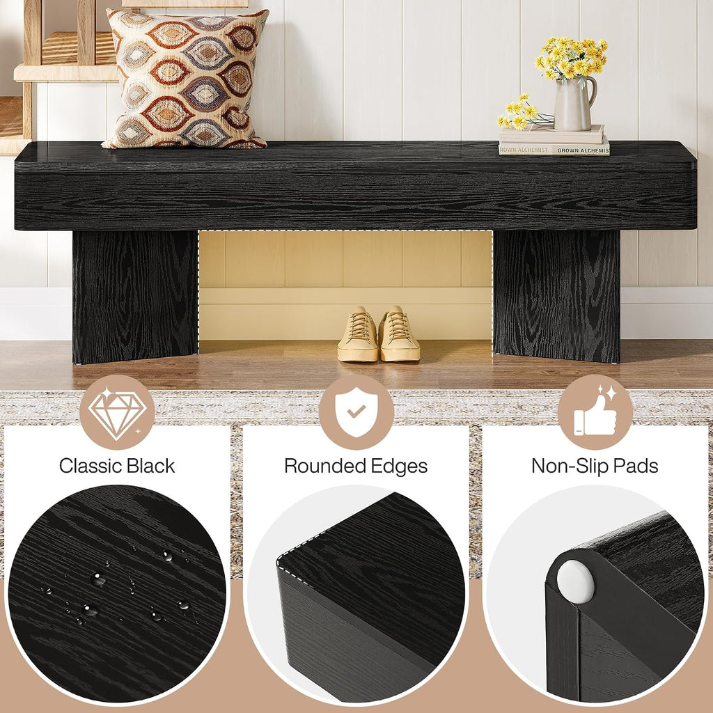 Tribesigns Black Entryway Bench, 47.24" Modern Shoe Bench with Sturdy Bases, Wooden Indoor Bench for Entry Way, Living Room, Bedroom