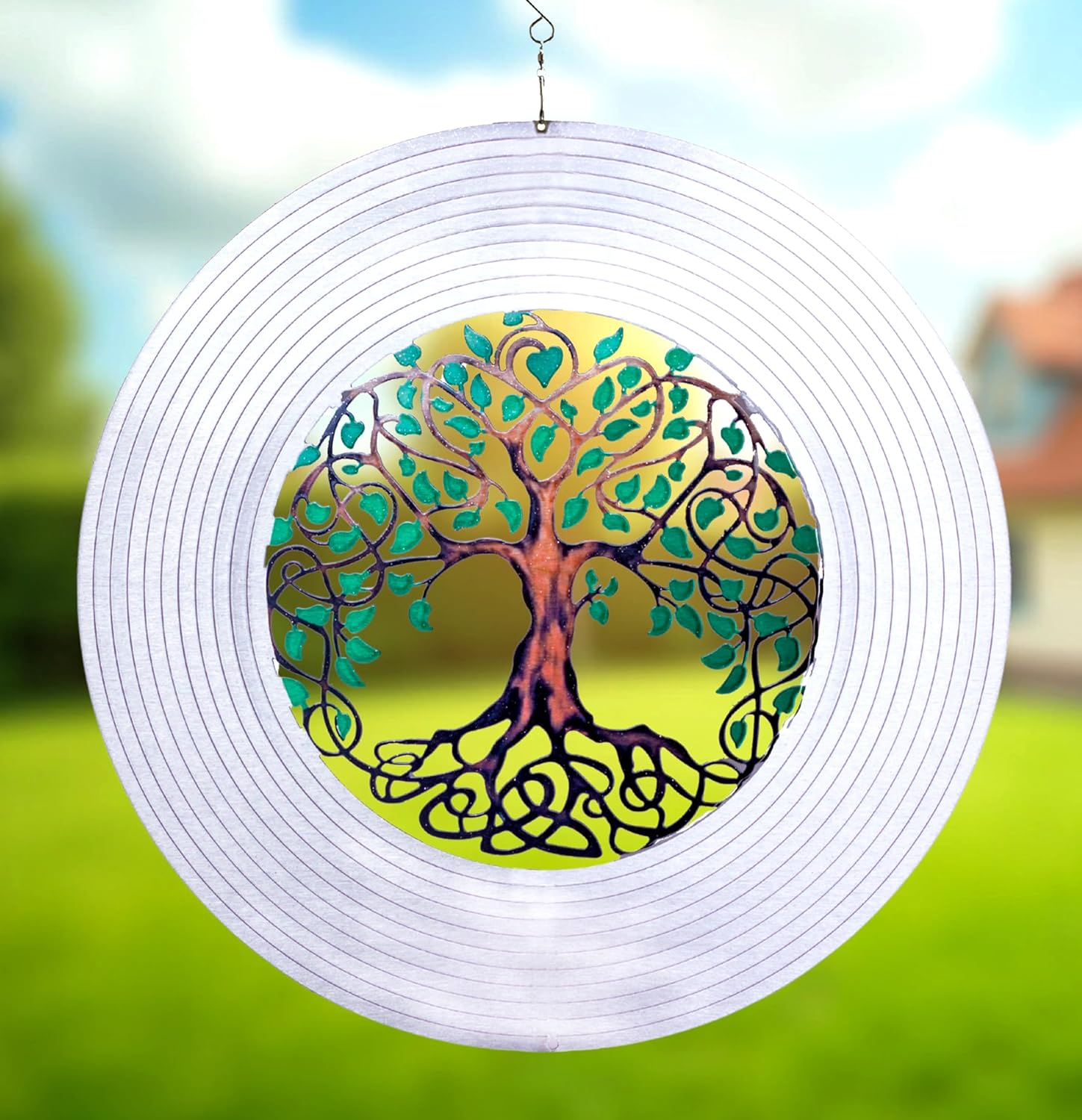 ISEO Tree of Life Wind Spinner for Yard and Garden, Hanging Outdoor Decor, Yard Art, Porch and Patio Decorations, Metal Wind Spinners Outdoor, Weather Resistant, 15”