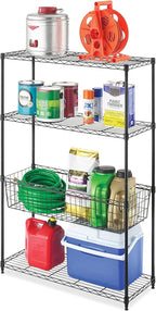 Whitmor 4-Wire Shelving Unit, Metal Storage Shelves with Basket, Easy Assembly Home Organizer for Pantry, Kitchen, Garage, Plant