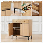 31 inch Sideboard Buffet Cabinet with Drawer, Modern Fluted Credenza with 2 Doors & Adjustable Shelf, Small Coffee Bar Storage for Kitchen, Entryway