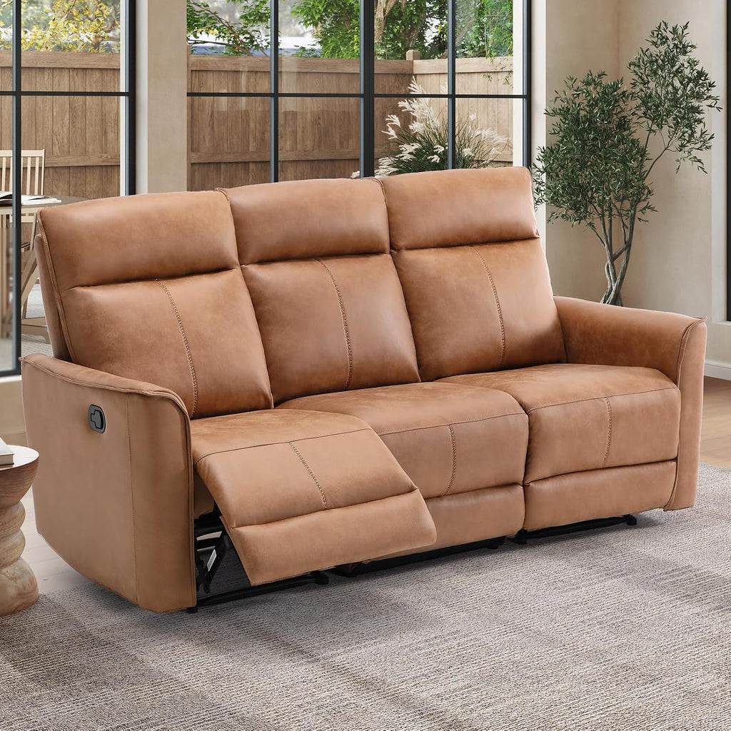 CANMOV Manual Loveseat Recliner Sofa, Wall-Hugger 3 Seat Reclining Love Seat Couches, Leathaire Reclining Sofa Set, 3-Seater Recliner Chair for Living Room, Office, Apartment, Brown
