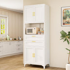 75” Tall Kitchen Pantry Storage Cabinet, Metal Bathroom Storage Cabinet with 2 Drawers and Adjustable Shelves, Kitchen Pantry Cupboard, Freestanding Cupboard for Bathroom, Living Room (White)