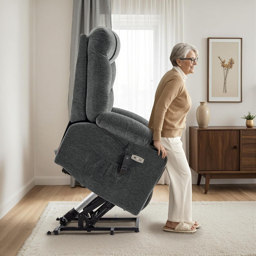 MCombo Power Lift Recliner Chair with Extended Footrest for Elderly People, Fabric 7283 (Dark Gray, Large)