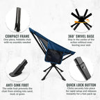 360° Rotation Swivel Camping Chair- Holds 330lb, Small Portable Folding Chair, Ultralight 4lb Compact Backpack Chair with Carry Bag & Side Pocket for Camping, Hiking, Beach, Fishing, Hunting