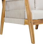 Christopher Knight Home Outdoor 3 Seater Patio Sofa with Acacia Wood Frame and Rope Weave Design, Cushioned Garden Couch with Removable Covers for Patio Deck Balcony, Teak and Beige