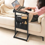 HOOBRO C Shaped End Table, 28.3" Side Table for Small Spaces, Couch Table with Storage Bag, Slide Under Sofa Side Table, for Living Room, Bedroom, Black BB40SF01