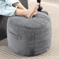 Round Stuffed Pouf Ottoman (Gray, 20" D x 20" W x 15" H) | Corduroy Foot Rest with Rebound Foam Filling, Furry and Fluffy Foot Stool Ottoman, Floor Poufs for Living Room