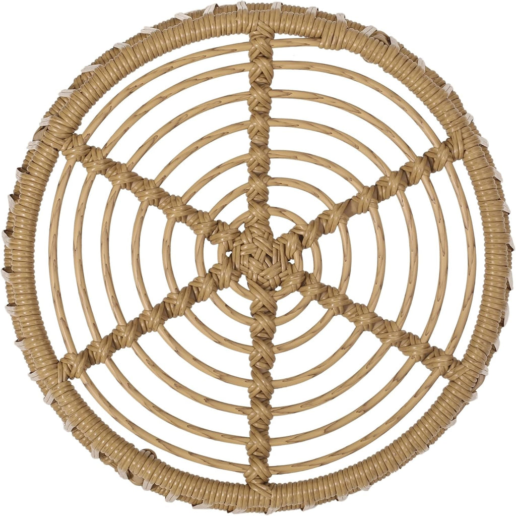 Boho Style Polyethylene Rattan Side Table, Cage Frame Structure with Tightly Wrapped Handcrafted Wicker