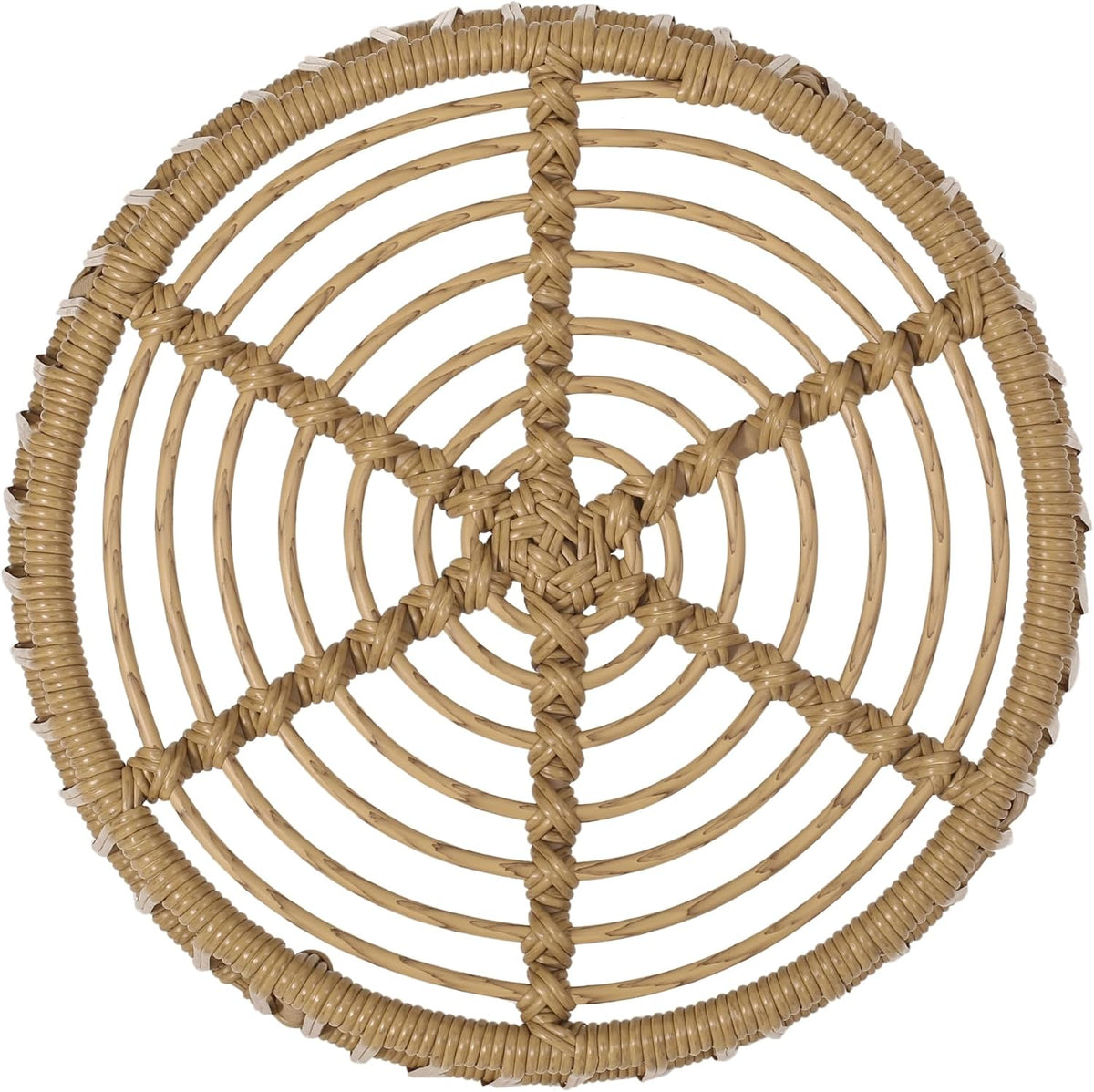 Boho Style Polyethylene Rattan Side Table, Cage Frame Structure with Tightly Wrapped Handcrafted Wicker