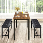 Rovibek Dining Room Table Bench Set for 4, Modern Space Saving Kitchen Table with with 2 Upholstered Benches & Adjustable Feet, Wooden Breakfast Table, 43", Brown