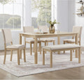 VilroCaz Farmhouse 6 Piece Dining Table Set, Wooden Rectangular Kitchen Table Set with 4 Upholstered Chairs and Bench for Living Room, Kitchen, Dining Room