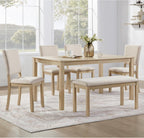 VilroCaz Farmhouse 6 Piece Dining Table Set, Wooden Rectangular Kitchen Table Set with 4 Upholstered Chairs and Bench for Living Room, Kitchen, Dining Room