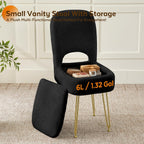 BRIAN & DANY Vanity Chair with Storage and Folding Back, Faux Fur Square Storage Chair, Vanity Stool Chair with 4 Metal Legs for Bedroom, Living Room and Makeup Stations, 13.4"x 15"x 30", Black