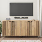 Smuxee Fluted Sideboard Cabinet, Freestanding Natural Buffet Cabinet with Adjustable Shelf, Wood Storage Cabinet for Living Room, Entryway, Hallway