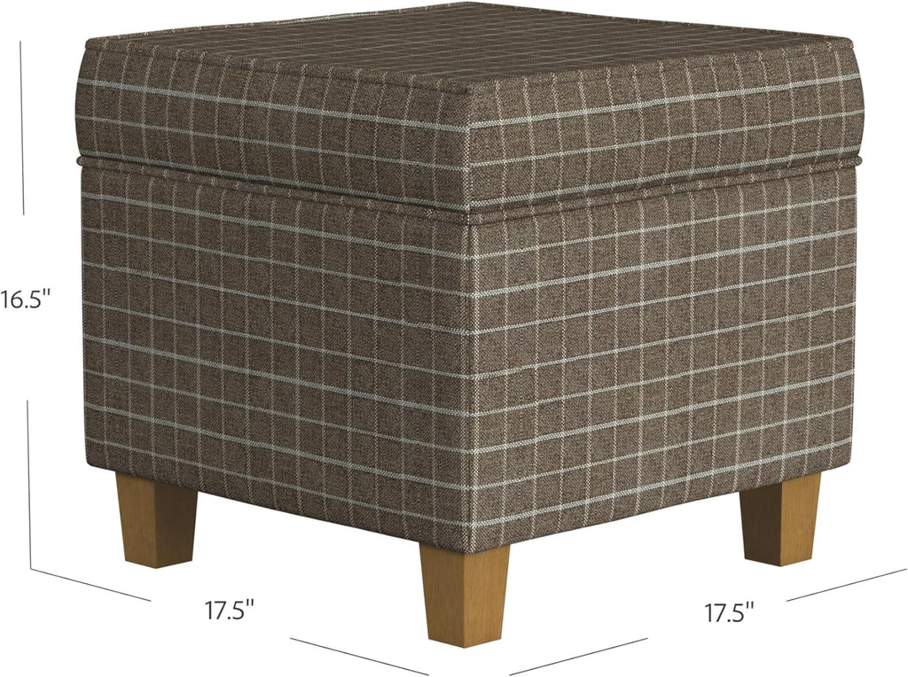 Homepop Home Decor Classic Square Storage Ottoman with Lift Off Lid | Ottoman with Storage for Living Room & Bedroom, Brown Window Pane Fabric