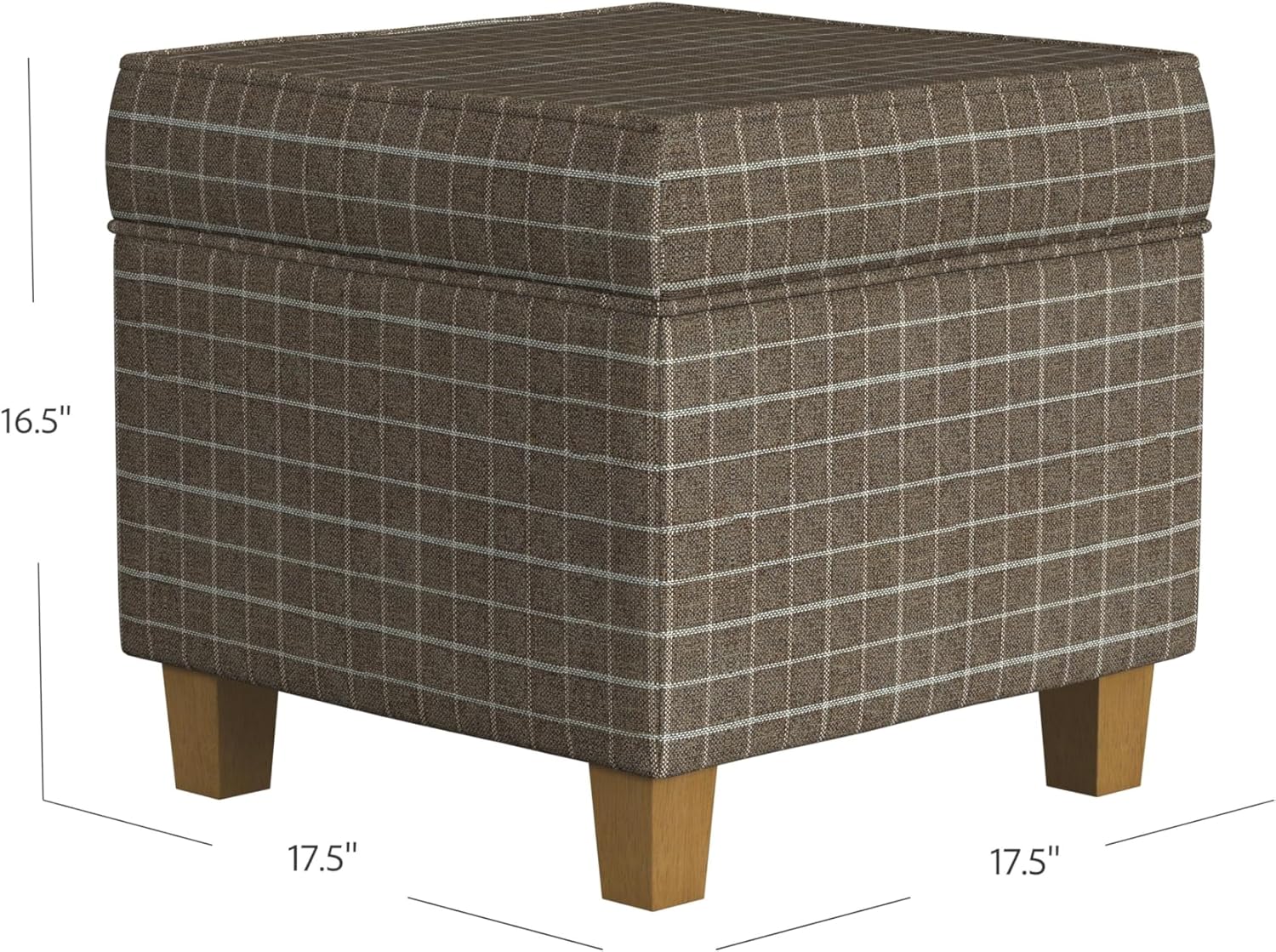 Homepop Home Decor Classic Square Storage Ottoman with Lift Off Lid | Ottoman with Storage for Living Room & Bedroom, Brown Window Pane Fabric