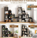 Tangkula 4-Tier Stepped Bookshelf, Freestanding 6 Cubes Ladder Bookcase with Anti-Tipping Kits, 64" Tall Modern Wooden Storage Display Rack for Home Office Living Room Study (1, Black)