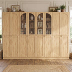 Cyclysio 80" Tall Kitchen Pantry Cabinet, 47" Wide Arch Storage Cabinets with Glass Doors and Adjustable Shelves, Freestanding Wood Floor Cupboard with Seamless Fit Wall for Living Room, Dining Room