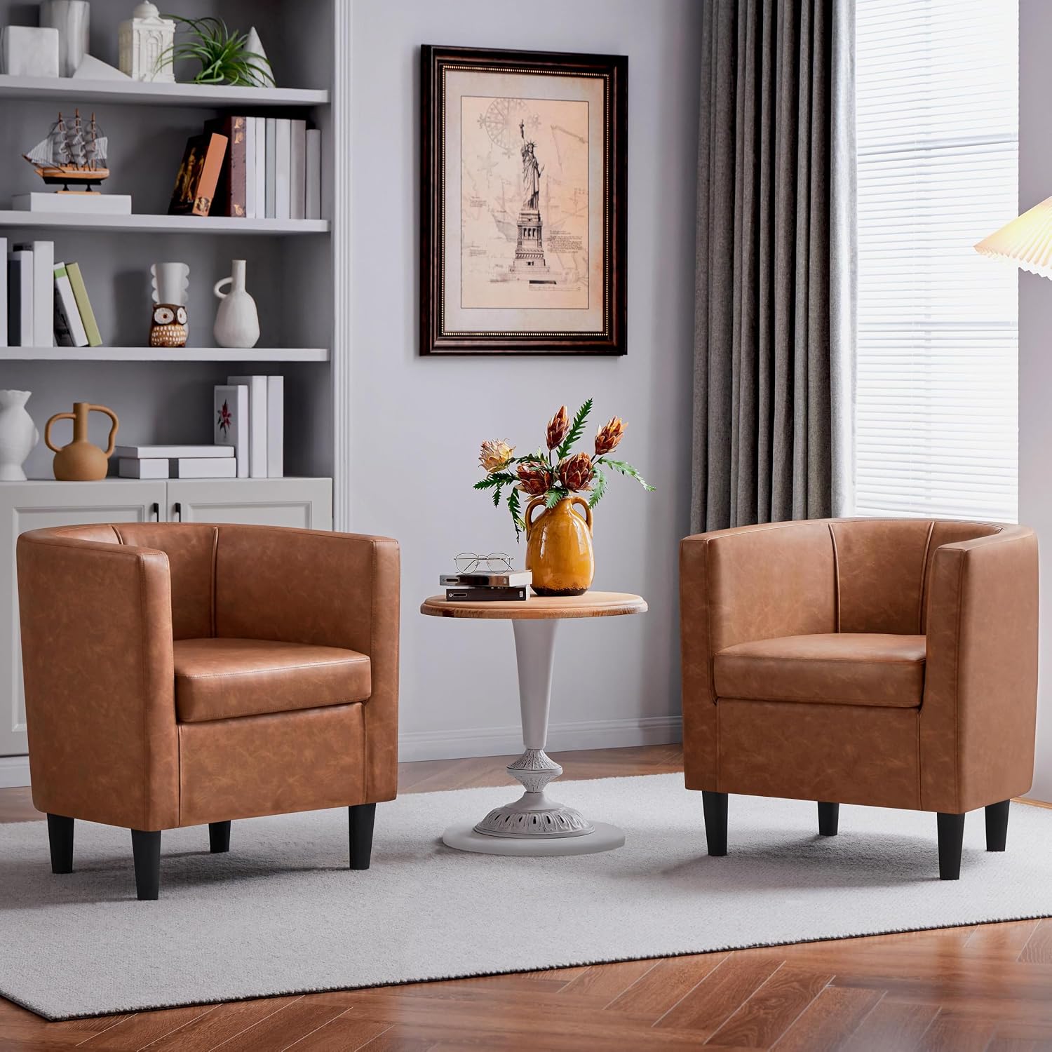 Yaheetech Barrel Accent Chairs Set of 2, Modern Armchairs, Brown