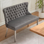 Upholstered Dining Bench with Back Tufted Settee Benches Small Loveseat Sofa Couch for Small Spaces,Entryway,Banquettee Seating Sofa Benches with Backrest (Grey+Silver Legs, Dining Bench)