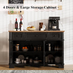 BestHaped Farmhouse Buffet Cabinet with Storage, Black Sideboard Buffet Cabinet with Adjustable Shelves & 3 Drawers, Buffet Table Coffee Bar Wine Bar Storage for Kitchen & Living Room, 47 Inch
