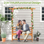 Giantex Garden Arch Trellis with Bench - 63''W x 79''H Wooden Arbor with 2-Person Outdoor Bench, Garden Arbors Archway Pergola for Climbing Plants Rose Wedding Backyard Party Lawn Decor