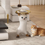 homary Cat Side Table with Gold Tray – Resin Animal Figurine End Table, Small Coffee Table for Sofa Side, Living Room, Bedroom, or Entryway Decor (Cat-A)
