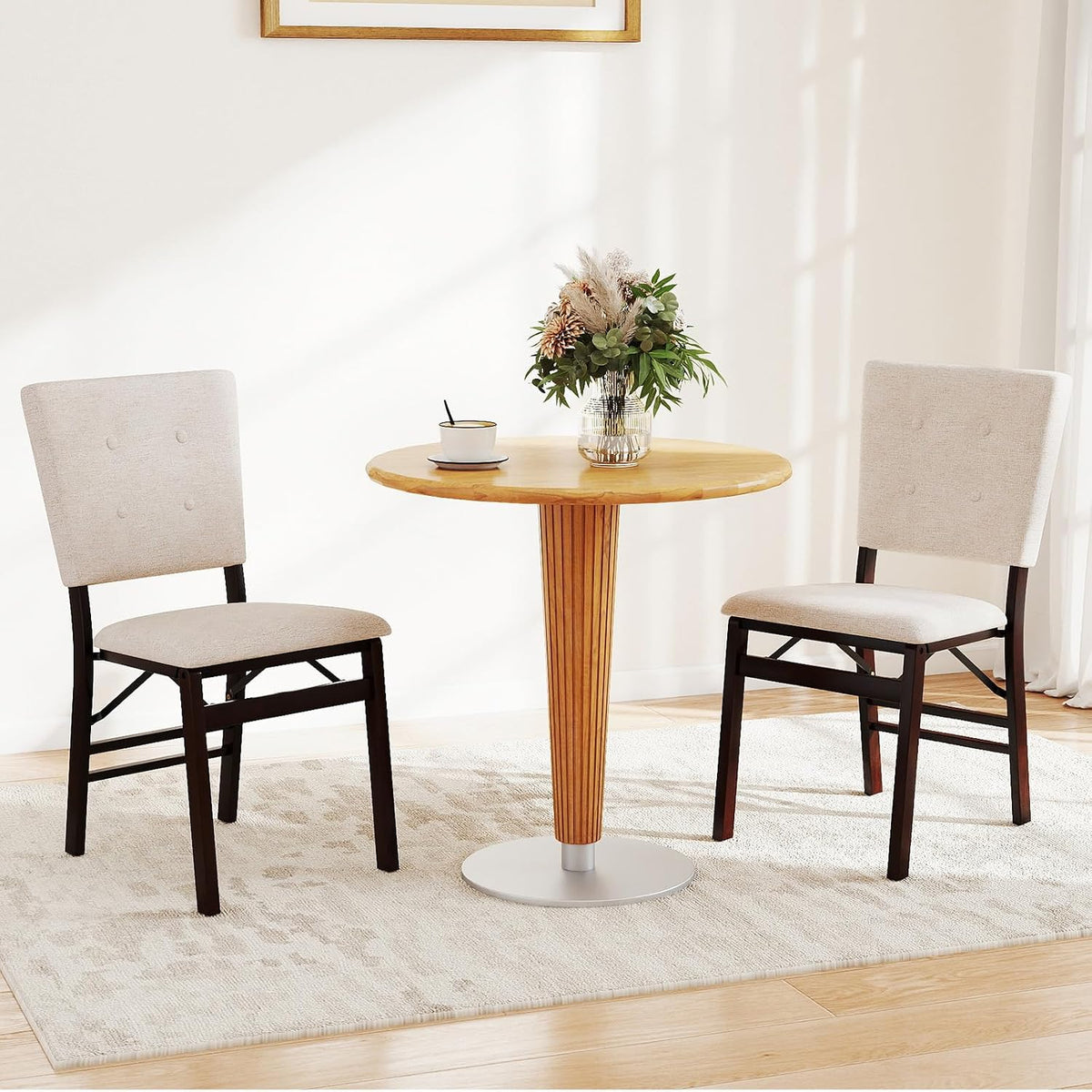 Giantex Folding Dining Chairs Set of 2, Armless Kitchen Chair w/Padded Seat & Tilt Backrest, Rubber Wood Legs, Upholstered Accent Side Chairs for Dining Room, Living Room, Restaurant