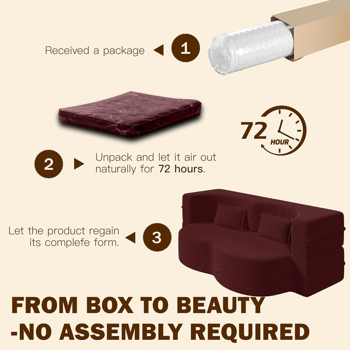 JOYBASE 78in Sofa Couch Convertible Oversized Cloud Loveseat Minimalist Sleeper Sofa Bed for Living Room, Apartment, Office, No Assembly Required (Wine Red)