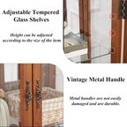 3-Tier Lighted Glass Display Curio Cabinet with 2 Tempered Glass Doors,Curio Case with Mirrored Back Panel & Adjustable Shelves,Wine Artwork Display Cabinet for Living Room,Kitchen(Oak_2)
