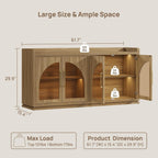 SICOTAS Sideboard Buffet Cabinet with Storage and LED Lights-Modern Large Credenza Storage Cabinet with Arch Glass Doors, Adjustable Shelves, 61.7" Wooden Media Console Coffee Bar Cabinet, Brown Oak
