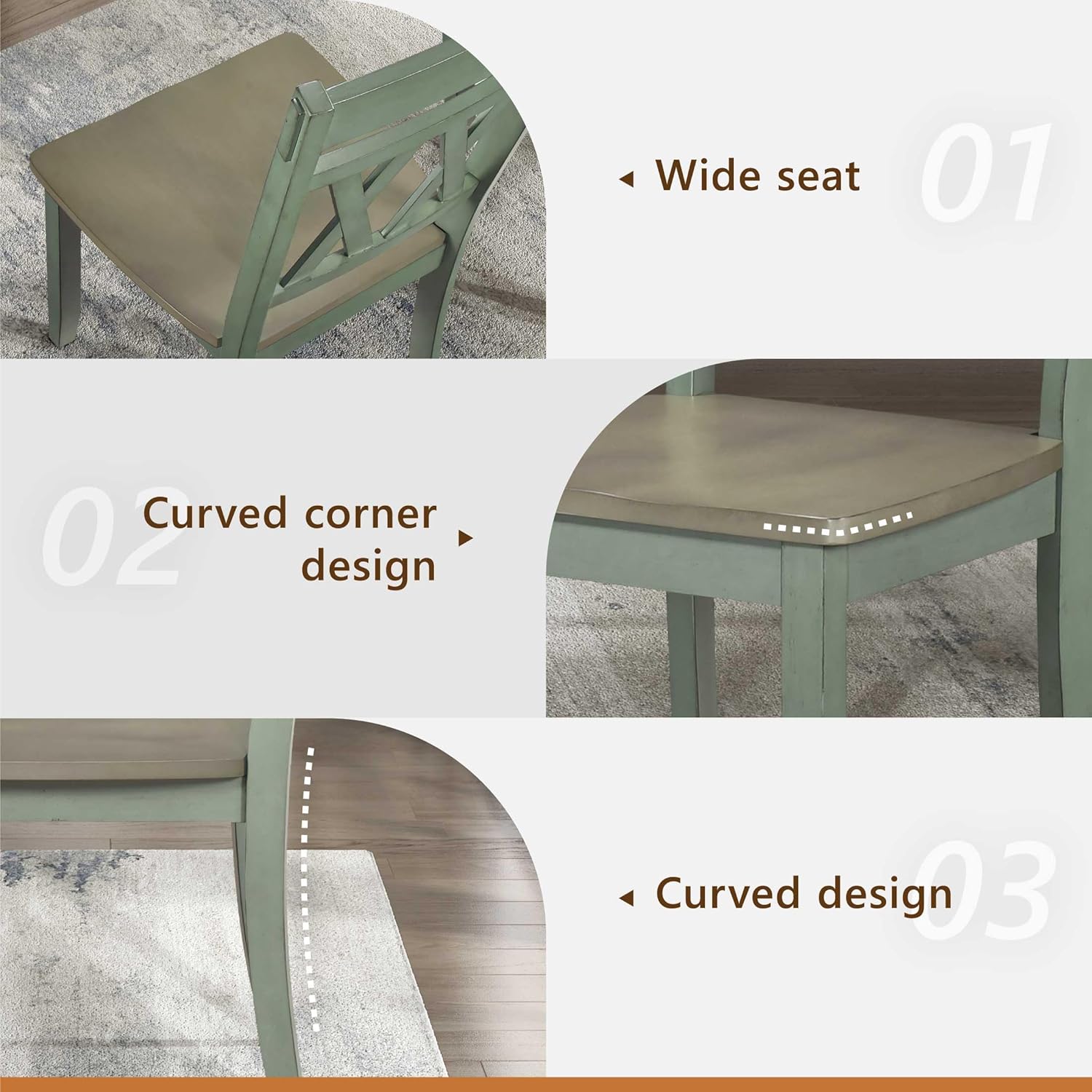 Lexicon Wood Dining Chair, Set of 2, Greywash/Antique Teal | Double Cross Back, Rustic Armless Chairs, Kitchen and Dining Room Furniture, Two-Tone Finish