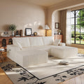 108" U-Shape Modular Sectional Cloud Cream Couch with Ottoman, Deep Seat Couch with Oversized Chaise Lounge, Comfy Flannel Fabric Sofa for Living Room Bedroom Apartment