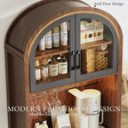 75" Tall Arched Pantry Cabinet with Charging Station & LED Light, Kitchen Pantry Cabinet with Microwave Stand, Drawers and Adjustable Shelf, Coffee Bar Liquor Cabinet for Dining Room