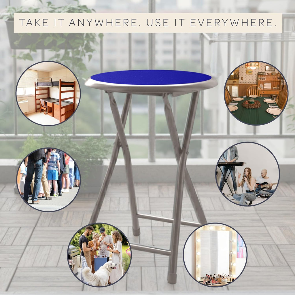 Lavish Home Portable Folding Stool with Backless Seat Set of 4, Blue, 18” | Compact Counter Bar Stools with 225lb Capacity, Collapsible Stools for Kitchen, Dorm, RV, Camping, Rec Room or Extra Seating