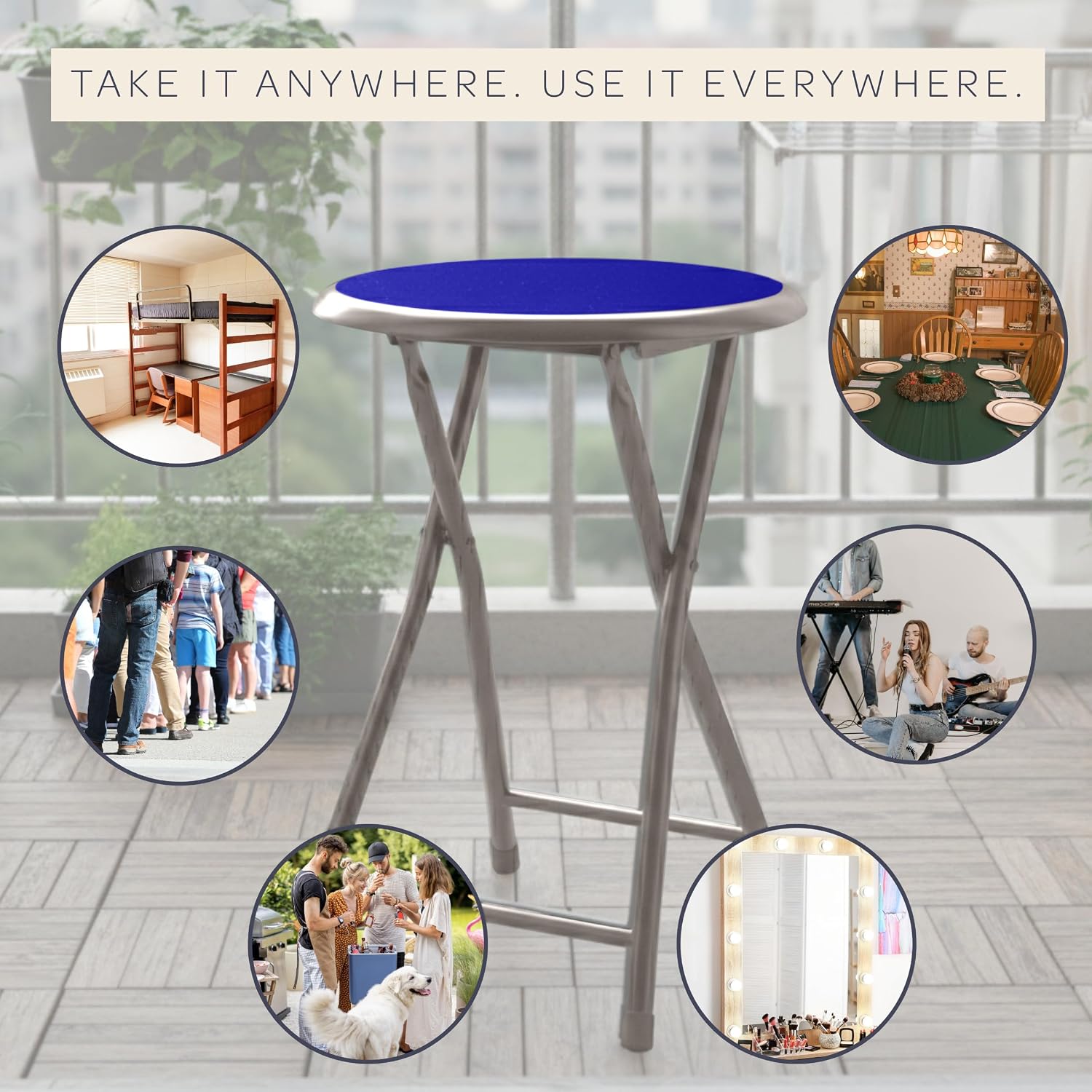 Lavish Home Portable Folding Stool with Backless Seat Set of 4, Blue, 18” | Compact Counter Bar Stools with 225lb Capacity, Collapsible Stools for Kitchen, Dorm, RV, Camping, Rec Room or Extra Seating