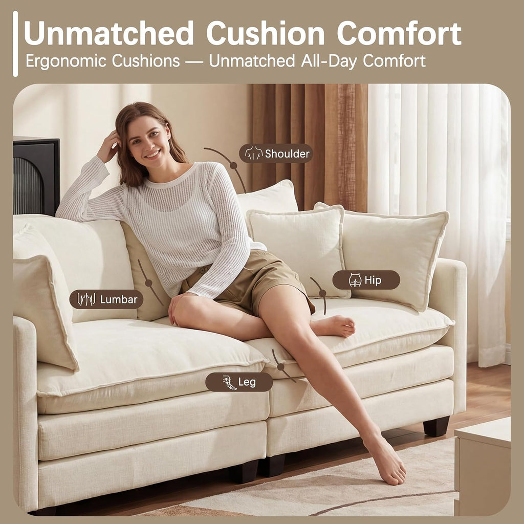 Oversized Loveseat Sofa, 70" Sectional Cloud Couch, 2 Seat Modern Comfy Sofa Chenille Deep Seat Couches with 2 Pillows, for Small Apartment, Living Room (Beige 70" Loveseat)