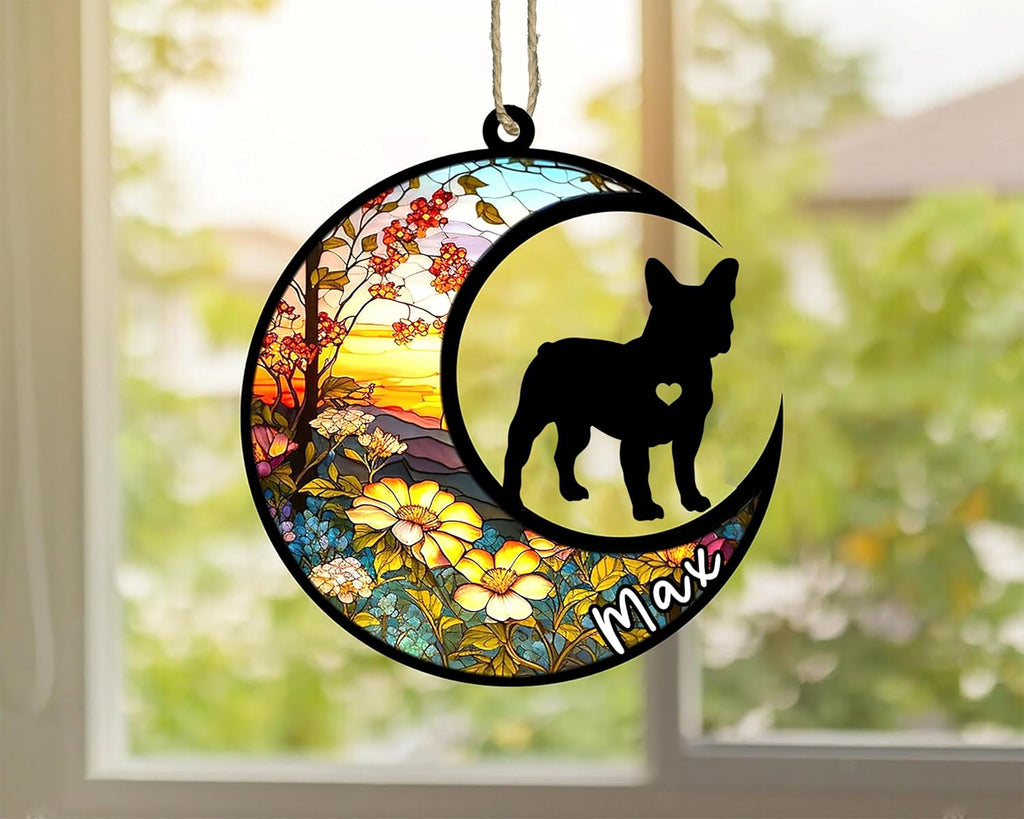 Personalized Dog Memorial, Custom Name French Bulldog-Frenchie Dog Christmas Ornament with Name, Custom Breeds, Pet Loss Light Catcher, Gifts for Lovers Loss of Pet Sympathy on Mothers Day Christmas