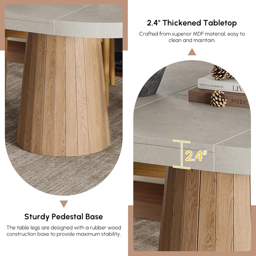 homary Extendable Dining Table for 6 Round to Oval 39"-55", Solid Wood Kitchen Table for 4-6 People, Space-Saving Design for Small Spaces & Family Gatherings
