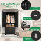pozdeg 71" Metal Armoire Wardrobe Closet, Tall Clothing Storage Cabinet with Hanging Rods and 2 Drawers, Household Closet Organizers with Adjustable Shelves for Home Office or Gym (Armoire-Black)