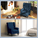 HOMCOM Mid-Century Modern Accent Chair, High Wingback Reading Chair, Blue | Button-Tufted, Upholstered Fabric, Retro Wood Legs, Apartment, Living Room, Bedroom