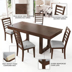 Farmhouse Extendable Dining Table Set with 8x10 Beige Washable Non-Slip Area Rug for Living Room, Bedroom, and Hallway