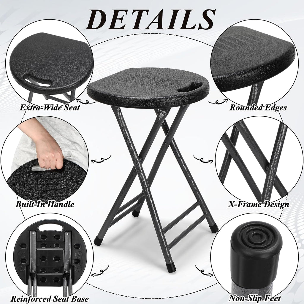 Novabright 6 Pack Portable Folding Stool with Handle, Sturdy Round Collapsible Chair, 18.9 Inch Thickened Steel Frame, Indoor and Outdoor Seating for Adults, Black